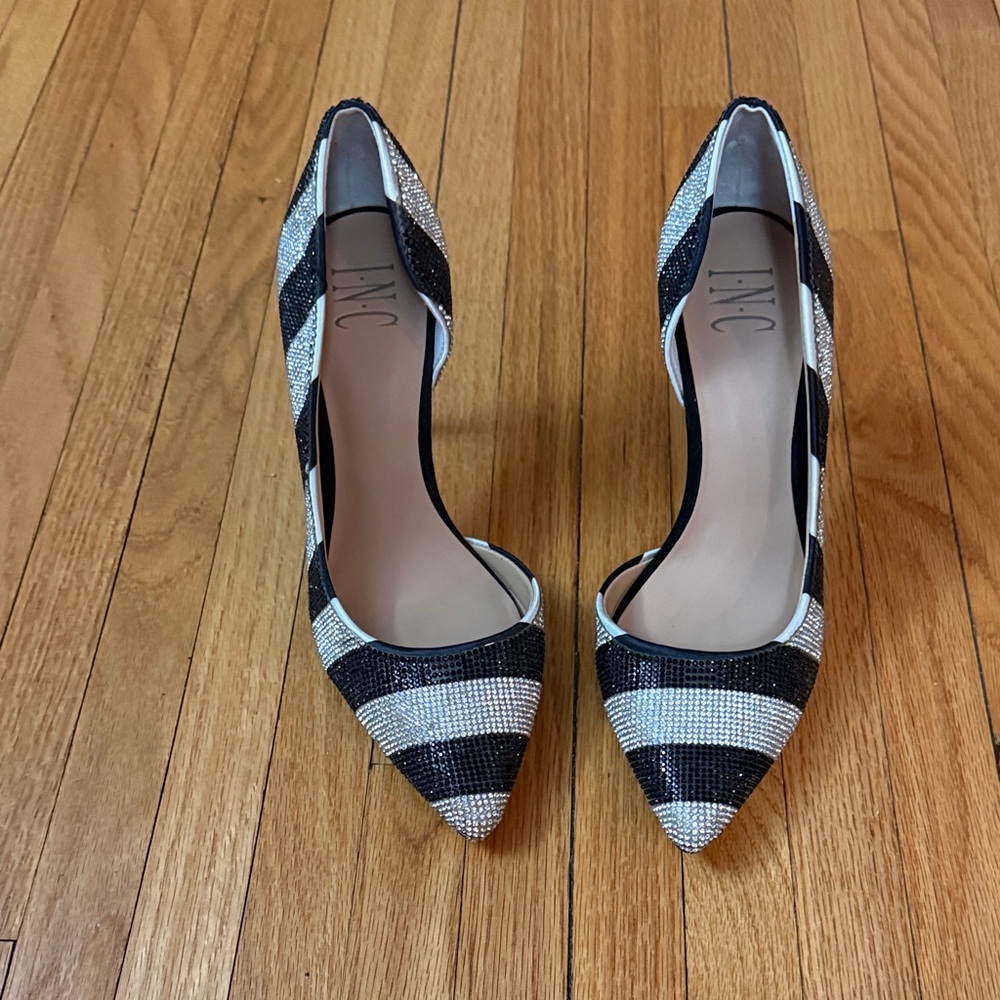 INC International Concepts Glittering Black and Silver Heels